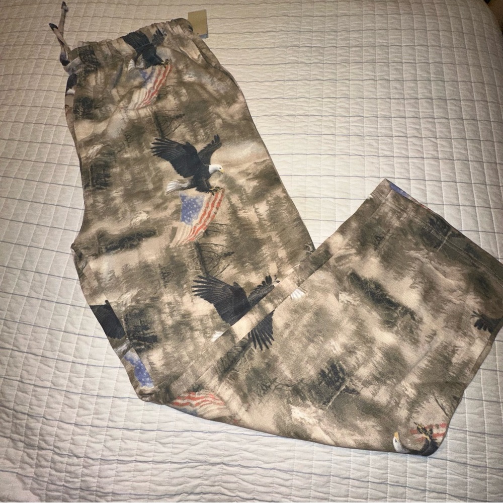 Island Creek Mens Patriotic Bald‎ Eagle American Flag Lounge Pajama Pants New